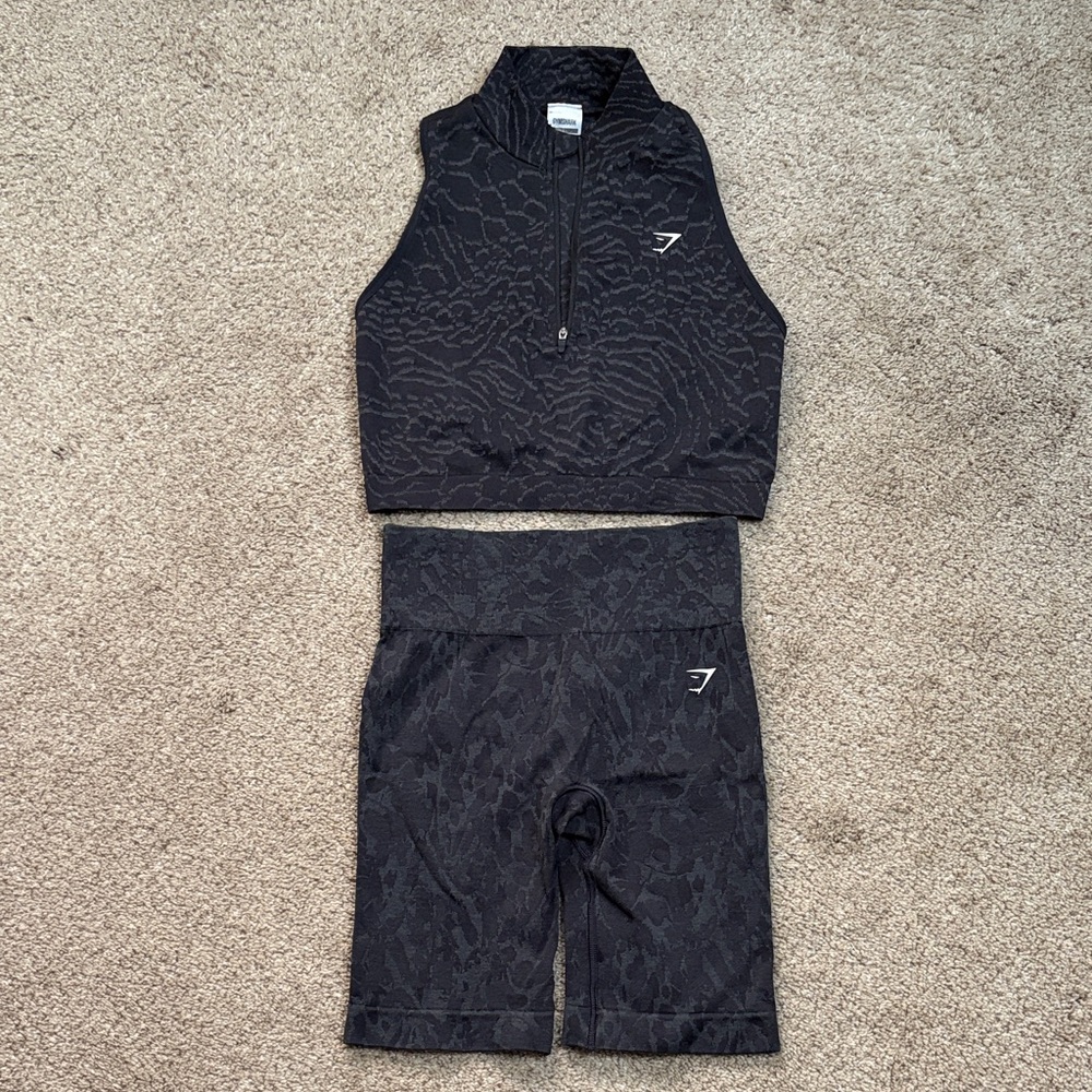 Gymshark Black Patterned Bike Shorts Set